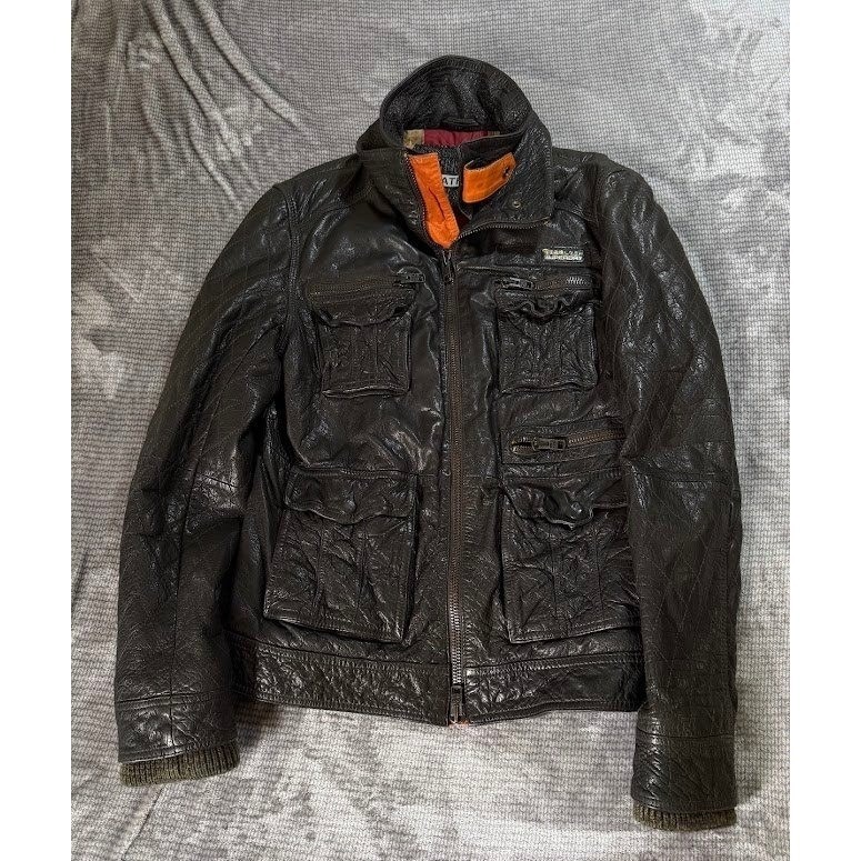 Superdry Mens Dark Brown Leather Jacket Union Jack Sherpa Lining Ms5jy033 M